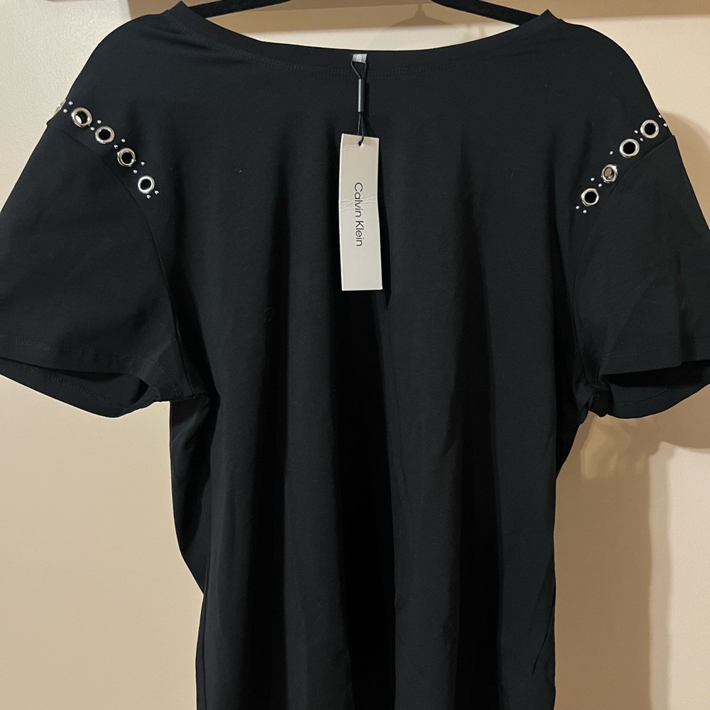 Calvin Klein Black Grommet Sleeve Women's Tee